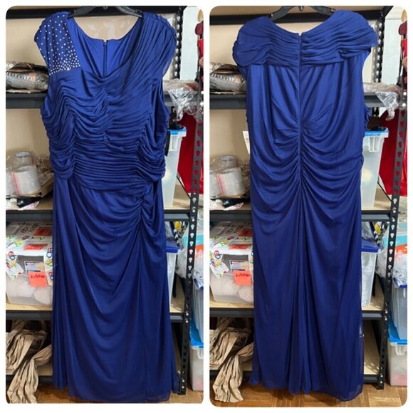 Alex Evenings Plus Size Ruched Rhinestone-Detail Gown 18W Electric Blue - Picture 2 of 10